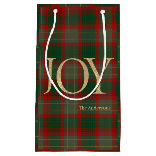 Moderne frohe Weihnachtsschrift Joy tartan rot Kleine Geschenktüte