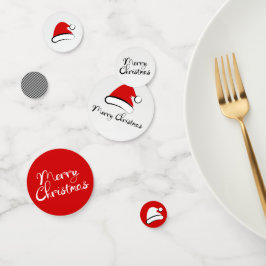 Moderne frohe Weihnachtstisch Weihnachtsmannmütze  Konfetti