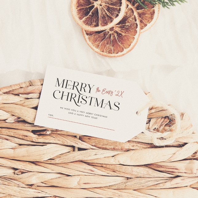 Moderne frohe Weihnachtstypografie Custom Family Geschenkanhänger (Von Creator hochgeladen)