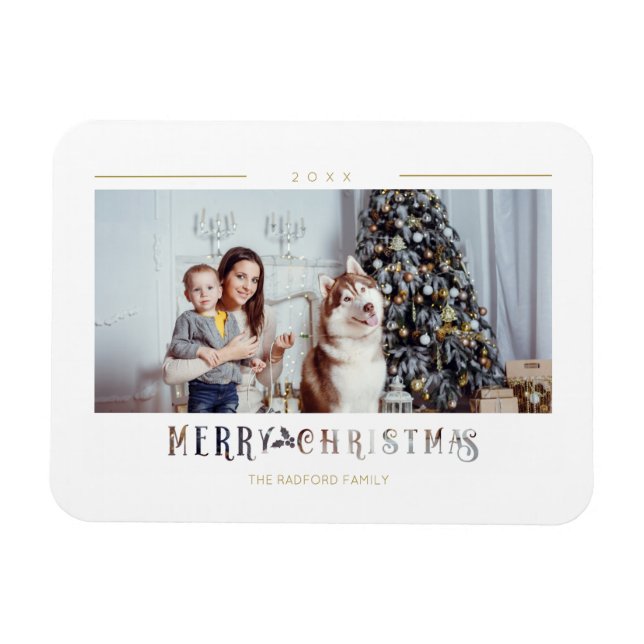Moderne frohe Weihnachtstypografie Custom Foto Magnet (Horizontal)