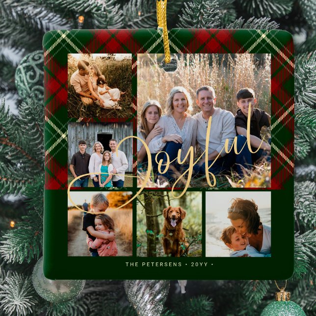 Moderne fröhliche Familienfeier Weihnachten Foto Keramikornament (Von Creator hochgeladen)