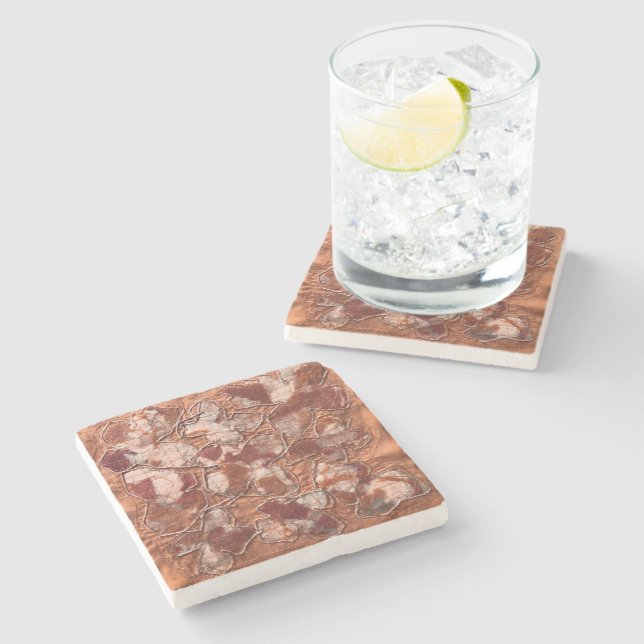 Moderne, fröhliche Stickerei mit Orangenschmetterl Steinuntersetzer (Seitenansicht)