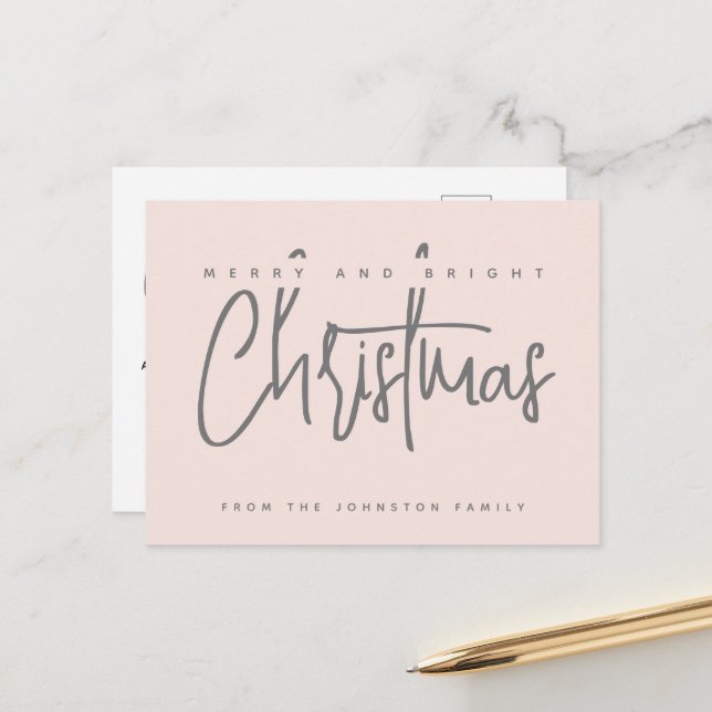 Moderne, fröhliche und helle Weihnachtsschrift Postkarte (Vorderseite/Rückseite Beispiel)