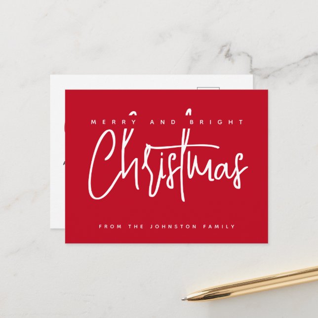 Moderne, fröhliche und helle Weihnachtsschrift Postkarte (Vorderseite/Rückseite Beispiel)