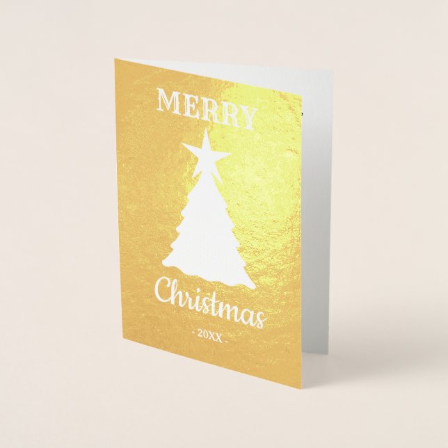 Moderne, fröhliche Weihnachtsbaumkarte Folienkarte (Vorderseite)