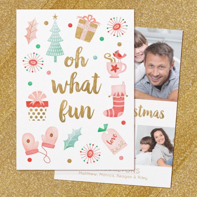 Moderne fröhliche Weihnachtscollage für das Foto Einladung (A cute Christmas Card with the words, "Oh What Fun," with room for 3 photos.)