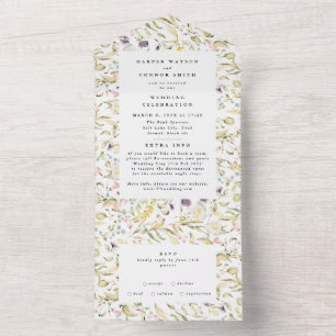 Moderne Frühlings-Wildblumen-Pampas-Hochzeit All In One Einladung