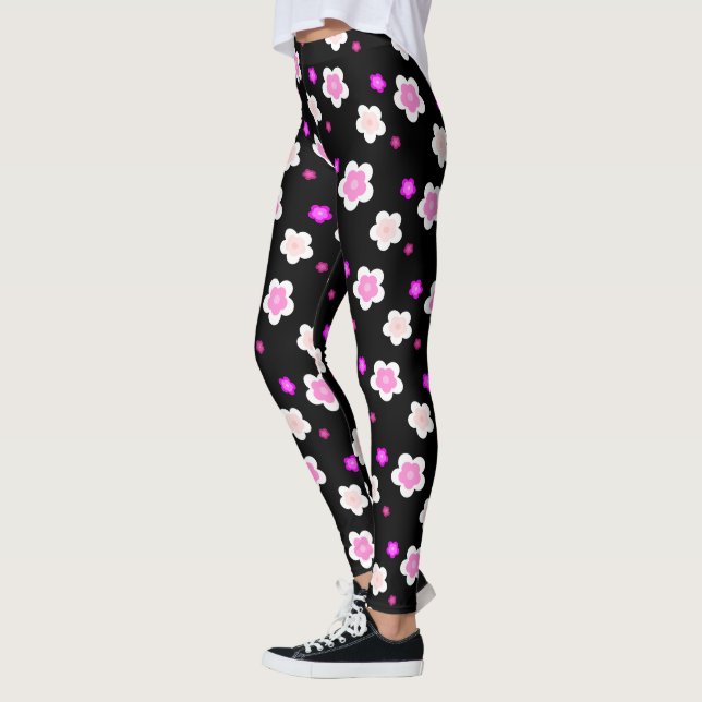 Moderne Frühlingsaqua Gefälle lila Flora Muster Leggings (Links)