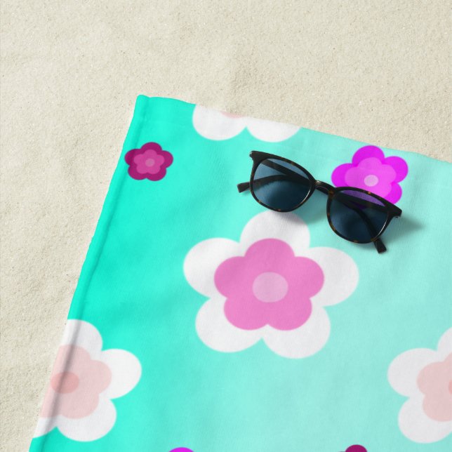 Moderne Frühlingsaqua Gefälle lila Flora Muster Strandtuch (Beispiel)