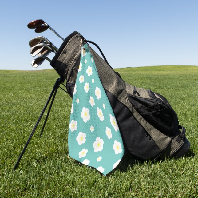 Moderne Frühlingsaqua gelbe Flora Muster Golfhandtuch (Gras)