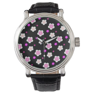 Moderne Frühlingsaqua lila Blumenmuster Armbanduhr