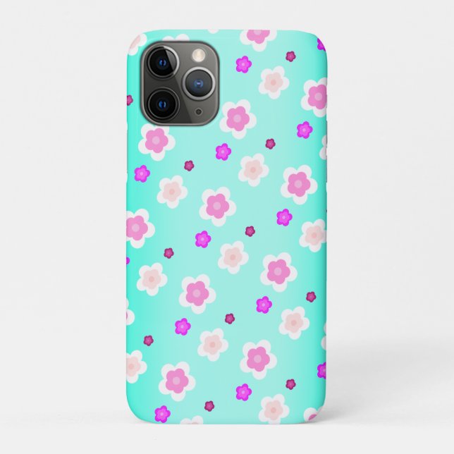 Moderne Frühlingsaqua lila Blumenmuster Case-Mate iPhone Hülle (Rückseite)