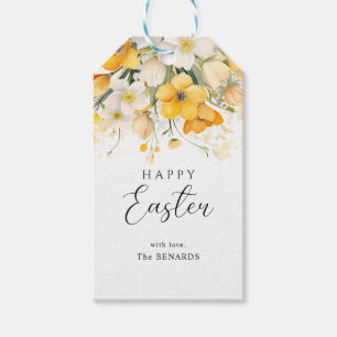 Moderne Frühlingsblumen Gelb Fröhliche Ostern Geschenkanhänger