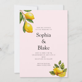 Moderne Frühlingsblüte Lemon Citrus Pink Hochzeit Einladung