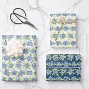 Moderne Frühlingsblüten Blumen Geschenkpapier Set