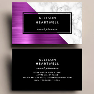 Moderne Fuchsia-Rosa-Bürstmetall-Marmor-Schwarz Visitenkarte
