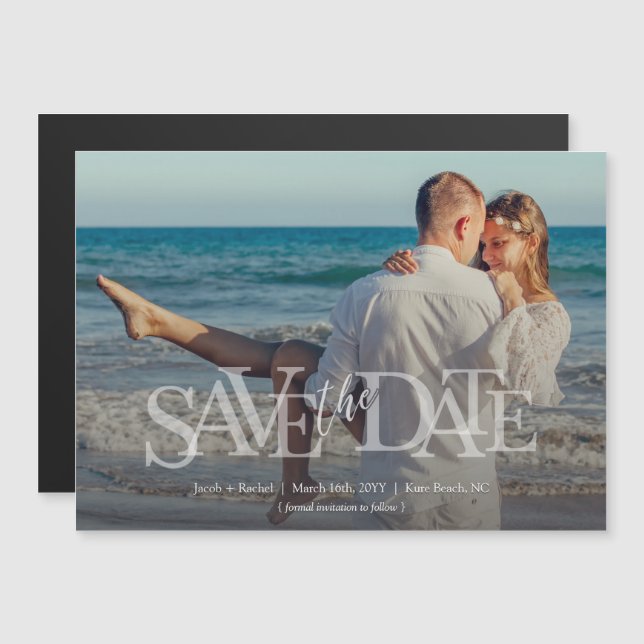 Moderne Full-Foto-Overlay-Hochzeit Magnetkarte (Vorne/Hinten)
