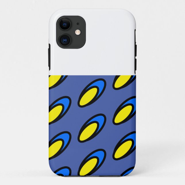 Moderne Fun Bright Blue Yellow Disks White Oben Case-Mate iPhone Hülle (Rückseite)