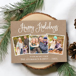 Moderne Fun Calligraphie 3 Foto Kraft Holiday Postkarte<br><div class="desc">Modern Fun Calligraphy Script Happy Holidays Family 3 Foto Postkarte</div>