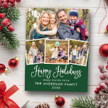 Moderne Fun Calligraphie 4 Foto Grüner Urlaub Postkarte<br><div class="desc">Modern Fun Calligraphy Script Happy Holidays 4 Foto Holiday Postcard</div>
