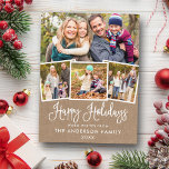 Moderne Fun Calligraphie 4 Foto Kraft Holiday Postkarte<br><div class="desc">Moderne Fun Calligraphy Script Happy Holidays 4 Foto Kraft Holiday Postcard</div>