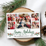 Moderne Fun Calligraphy Holly 5 Foto Holiday Postkarte<br><div class="desc">Modern Fun Calligraphy Script 5 Foto Family Foto Collage Happy Holidays Postcard beinhaltet Weihnachten Weihnachten Weihnachten Heilige Berries - Grüne Schrift</div>