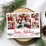 Moderne Fun Calligraphy Red Holly 5 Foto Holiday Postkarte<br><div class="desc">Modern Fun Calligraphy Script 5 Foto Family Foto Collage Happy Holidays Postcard beinhaltet Weihnachten Weihnachten Heilige Berries - Rote Schrift</div>