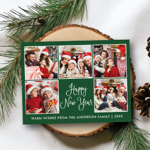 Moderne Fun Kalligrafie Grün 5 Foto Neues Jahr Postkarte