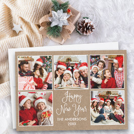 Moderne Fun Kalligrafie Kraft 5 Foto Neues Jahr Feiertagskarte