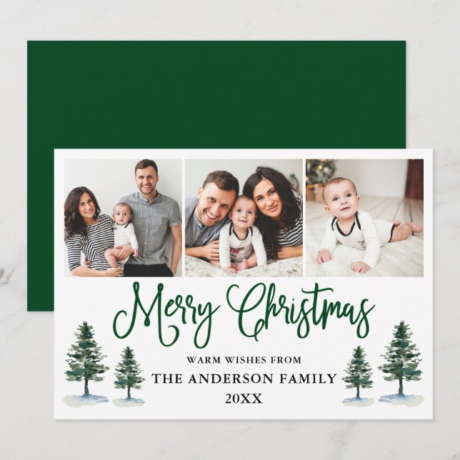 Moderne Fun Kalligrafie Pines Foto Weihnachten Grü (Vorne/Hinten)