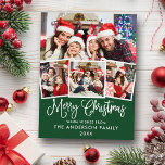 Moderne Fun Kalligrafie Weihnachten 4 Foto Grün Postkarte<br><div class="desc">Modern Fun Calligraphy Script Frohe Weihnachten 4 Foto Green Holiday Postcard</div>
