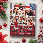 Moderne Fun Kalligraphie Kariert 4 Foto Urlaub Postkarte<br><div class="desc">Modern Fun Calligraphy Script Happy Holidays 4 Foto Holiday Postcard - Rot Kariert</div>