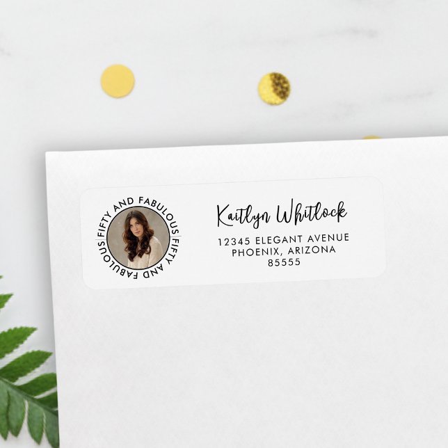 Moderne Fünfzig und fantastisch fettgedruckte 50.  (black and white 50 and fabulous bold 50th birthday party stationery return address labels)