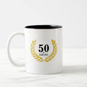 Moderne Fünfzig und Fantastisch mit Lorbeerkranz Zweifarbige Tasse