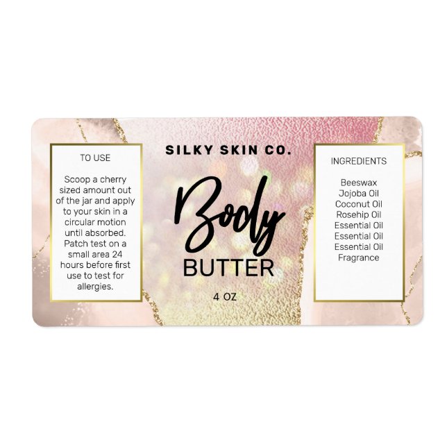 Moderne Funkelnd Rose Gold Body Butter Labels (Vorne)