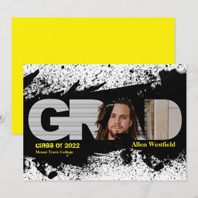 Moderne Funky Black Splat GRAD Photo Faire-part (Devant / Derrière)