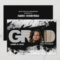 Moderne Funky Black Splat GRAD Photo Invitation