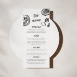 Moderne Funky Retro Wedding Menükarte<br><div class="desc">Unser handgezeichnetes Hochzeitsmenü ist wahrlich *Koch kiss*. Dieses Design zeichnet sich durch eine lustige und eklektische Typografie aus,  die die natürliche Handschrift nachahmt,  mit maßgeschneiderten Illustrationen,  die perfekt für die Darstellung Ihres Empfang- und Abendessen-Party geeignet sind.</div>