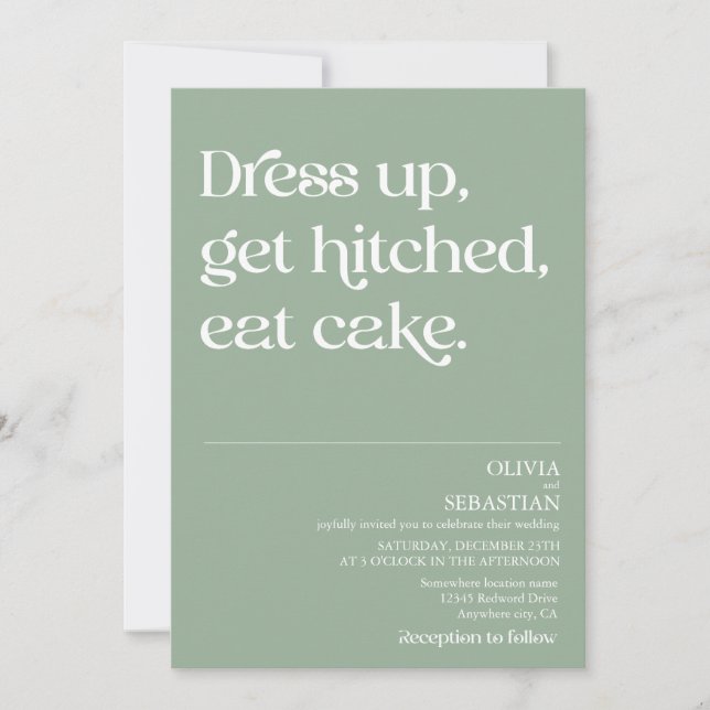 Moderne Funny Minimal Typografy Sage Green Wedding Einladung (Vorderseite)