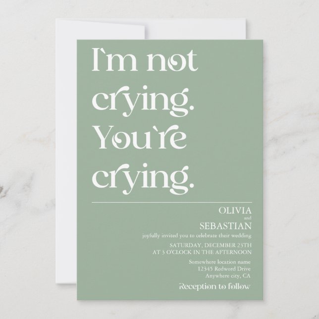 Moderne Funny Minimal Typografy Sage Green Wedding Einladung (Vorderseite)