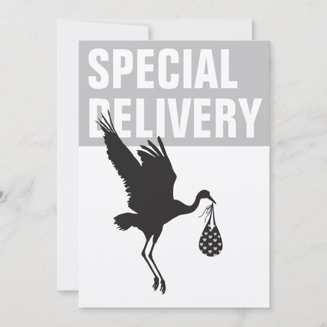 Moderne Funny Stork Neutral Baby shower Invitation (Devant)
