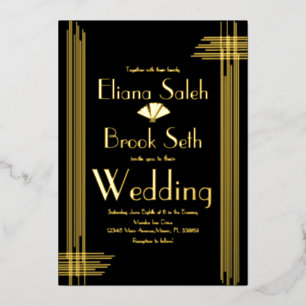 Moderne Gabsty Art Deco Gold Hochzeit geprägt Folieneinladung