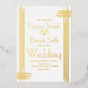 Moderne Gabsty Art Deco Gold Hochzeit gepresste Fo Folieneinladung