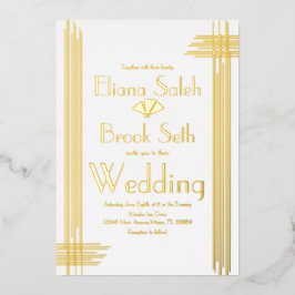 Moderne Gabsty Art Deco Gold Hochzeitsfolie Folieneinladung