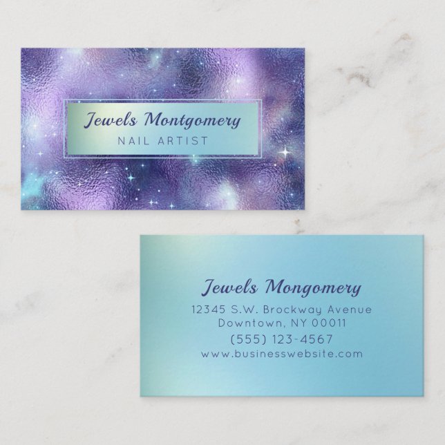 Moderne Galaxie Aquamariner Lavendel Foil Visitenkarte (Vorne/Hinten)