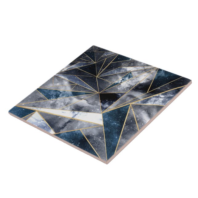 Moderne Galaxie Nebel Geometrische Goldreecke Fliese (Seite)