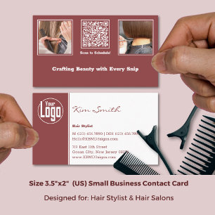 Moderne Galerie QR-Friseur Burgund & Weiß Visitenkarte