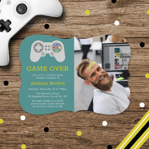 Moderne Game Over Foto-Junggesellenabschied Einlad Einladung