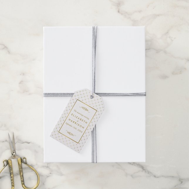 Moderne Gastgeschenk Hochzeit von White & Gold Foi Geschenkanhänger (Mit Garn)