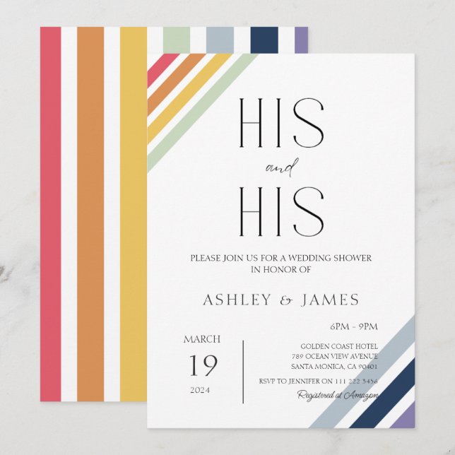 Moderne Gay Wedding Paare duschen ihren LGBTQ Einladung (Vorne/Hinten)